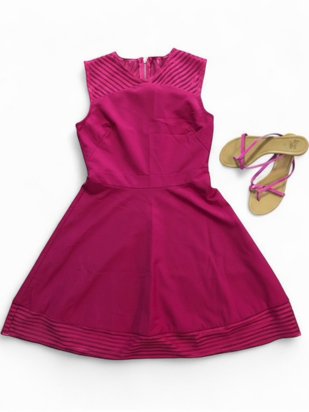 London Dress Pink Sheer Stripe Dress Womens 8 Medium